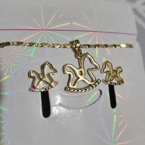 Gold Plated Rocking Horse Necklace & Earring Set